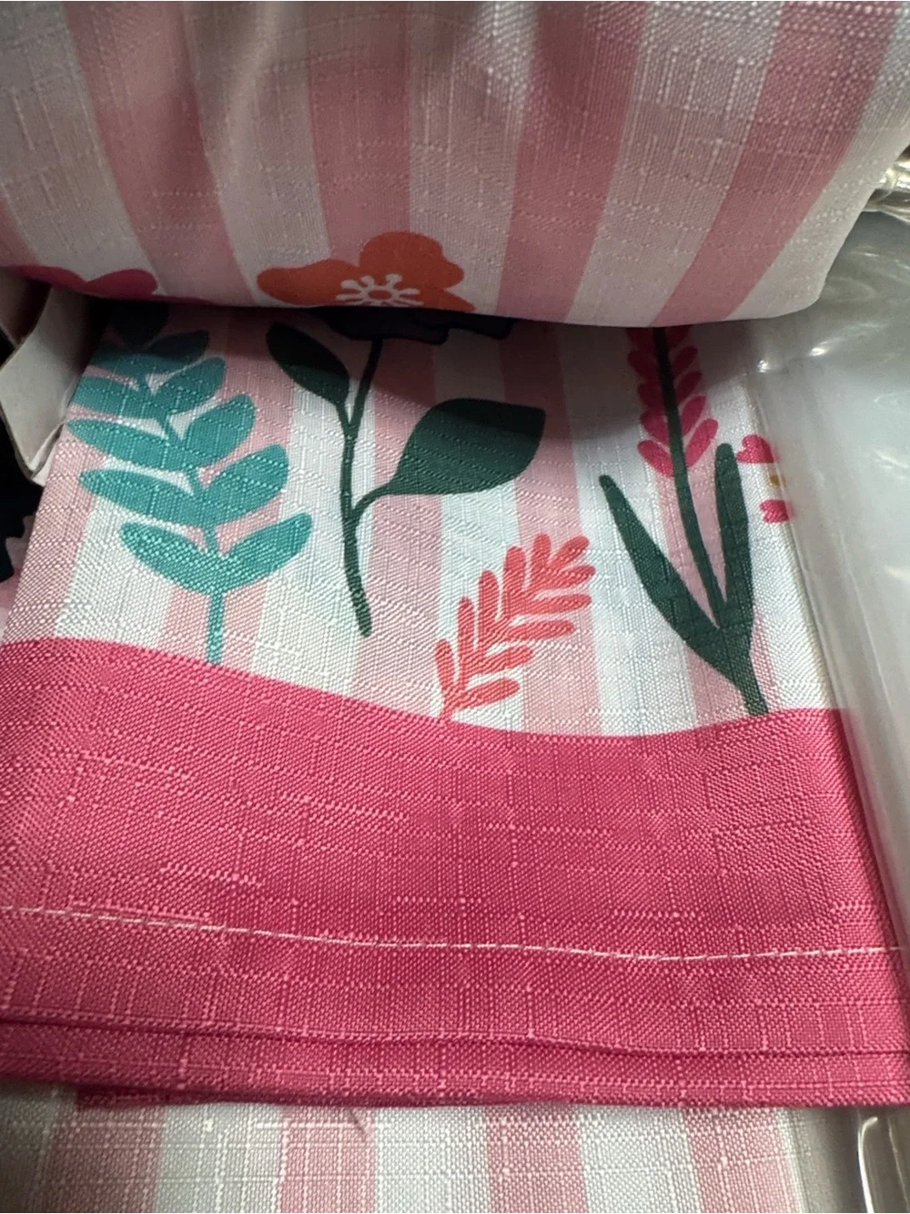 Betsey Johnson Pink and White Striped Floral Shower Curtain